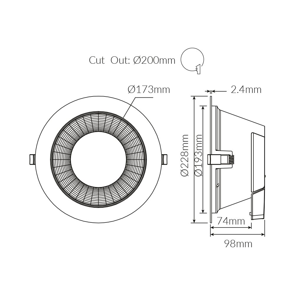 DIM 25W WHITE TRIM DL CCT 200MM C/OUT (D) **USE VBLDL-446A-1-CCT ...